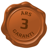 Et bilde av en voksforsegling med teksten 3 års garanti.